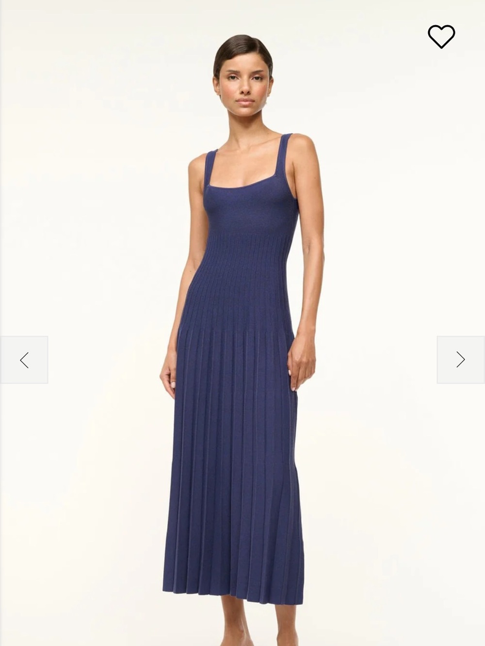 STAUD Ellison Navy Pleated Knit Midi Dress Size S NWT